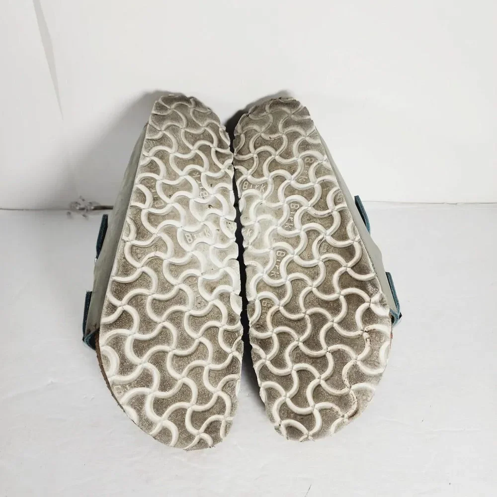 BIRKENSTOCK Women's Arizona Nubuck Leather Light Blue SoftFB Sandals EU38 US7_11
